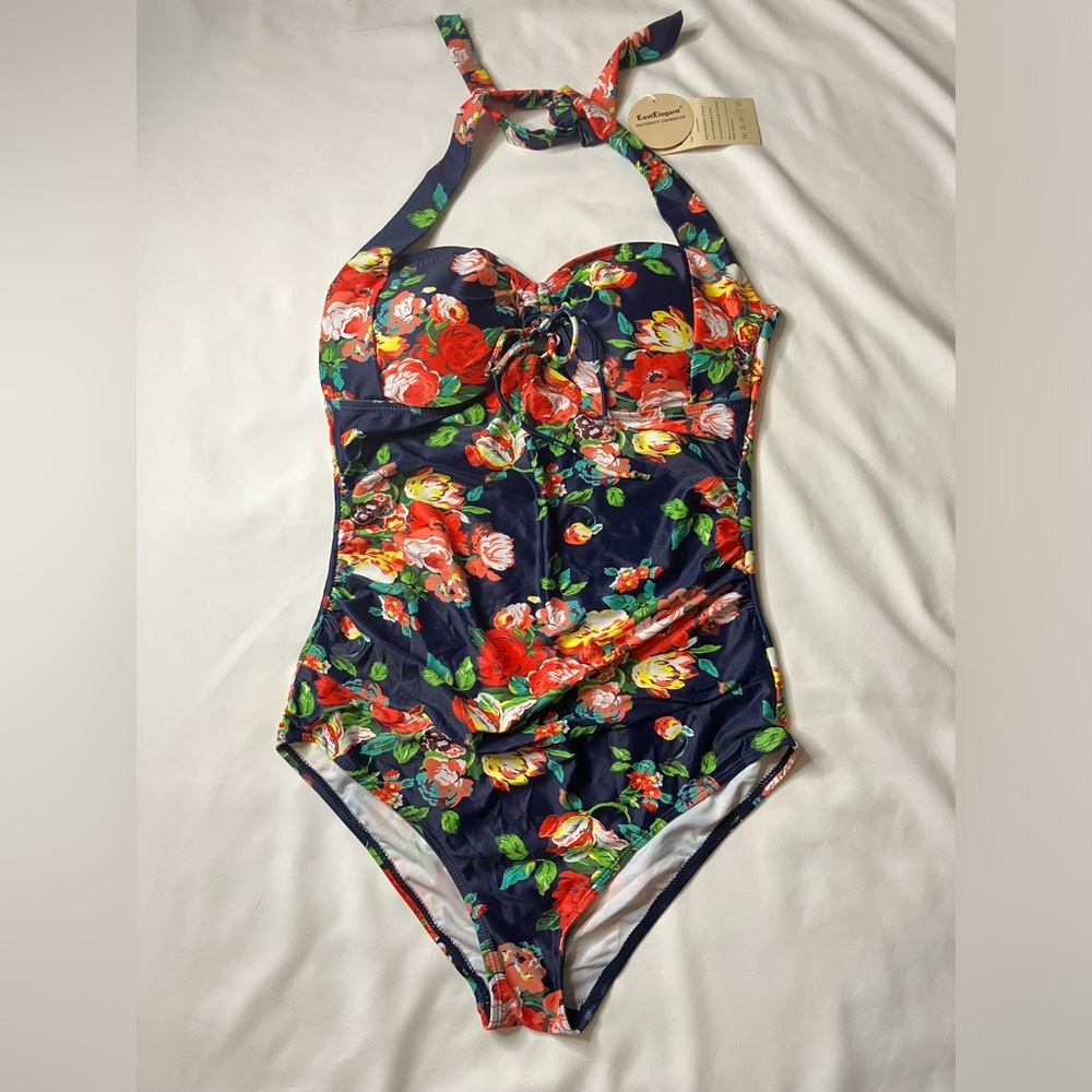 Navy Floral Maternity One Piece Swimsuit NWT